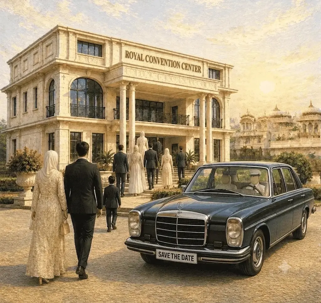 The couple arriving at Royal Palace